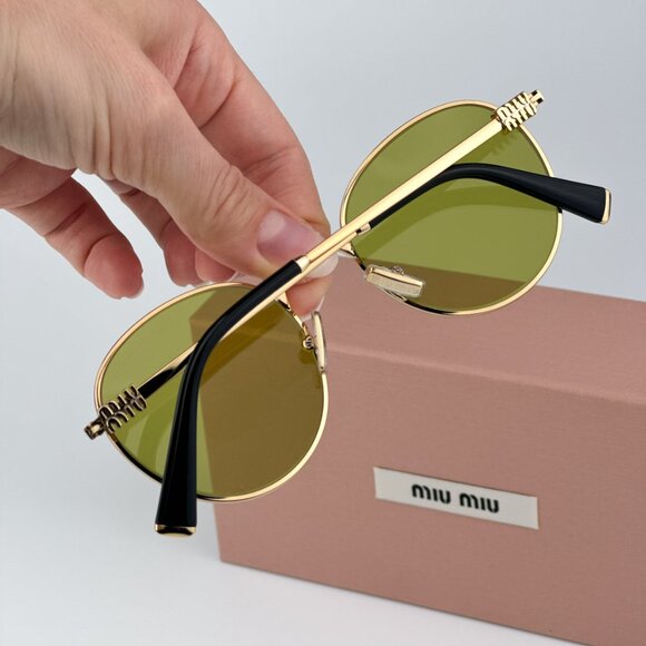 Miu Miu MU55ZS 5AK07O BRAND NEW Sunglasses Gold Olive Green Round Unisex main image 12